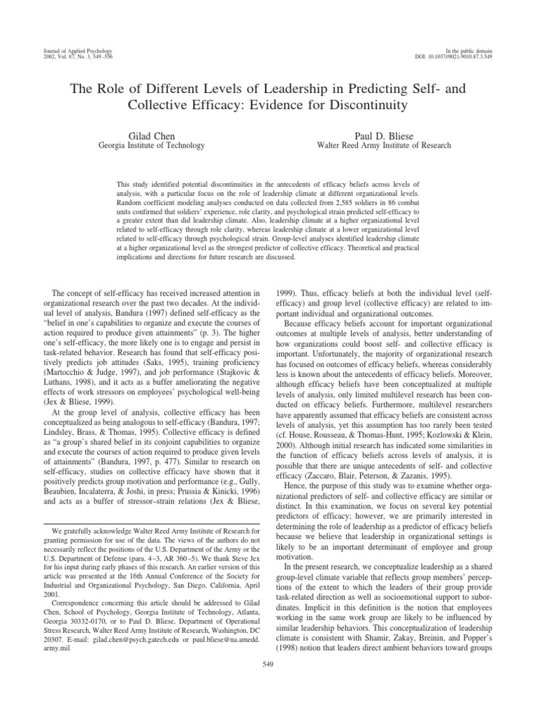 The Role of Different Levels of Leadership in Predicting Self and ...