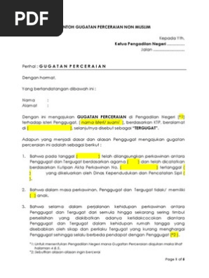 Contoh Draft Gugatan Cerai Non Muslim