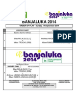 Banjaluka 2014: ORDER OF PLAY - Sunday, 14 September 2014
