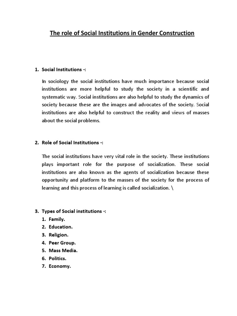 Social Institutions and Gender Roles | PDF | Socialization | Gender