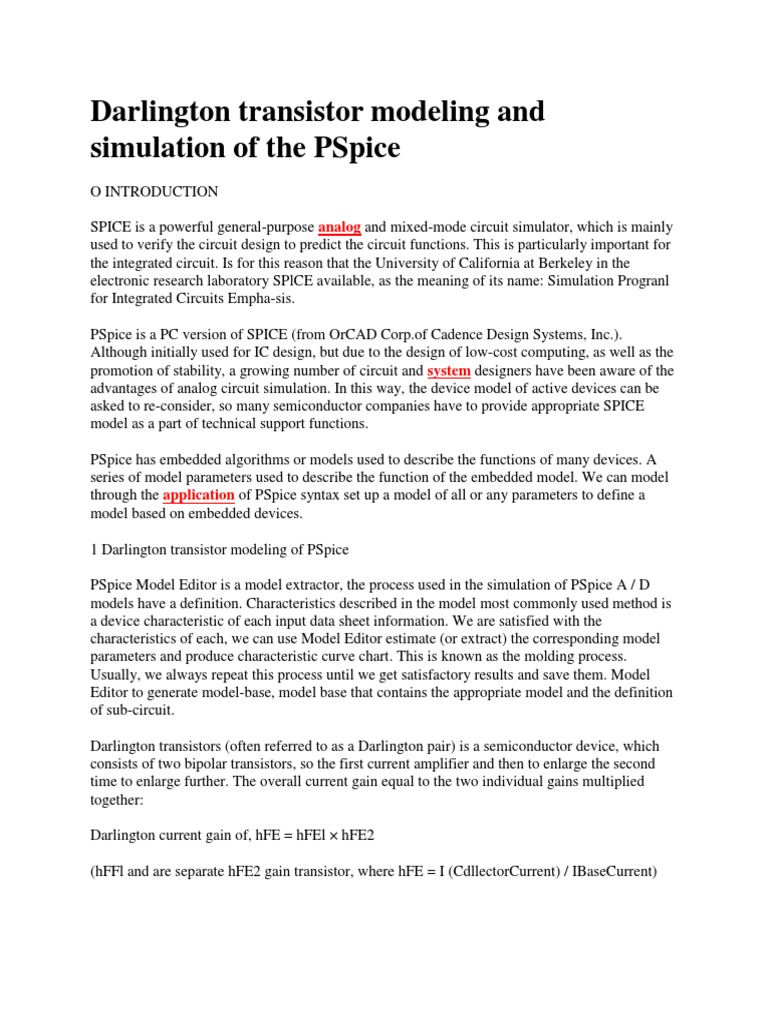 PSpice Modeling of Darlington Transistors | PDF | Spice | Transistor