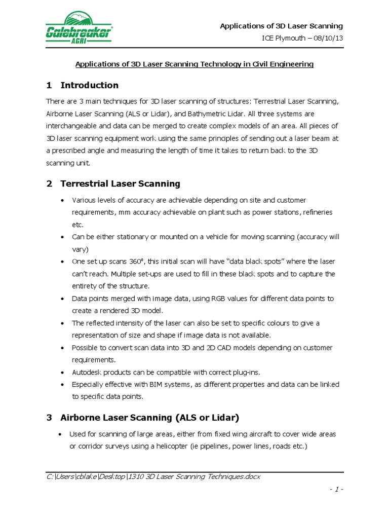 3D Laser Scanning Applications in Engineering | PDF | Laser | Image Scanner