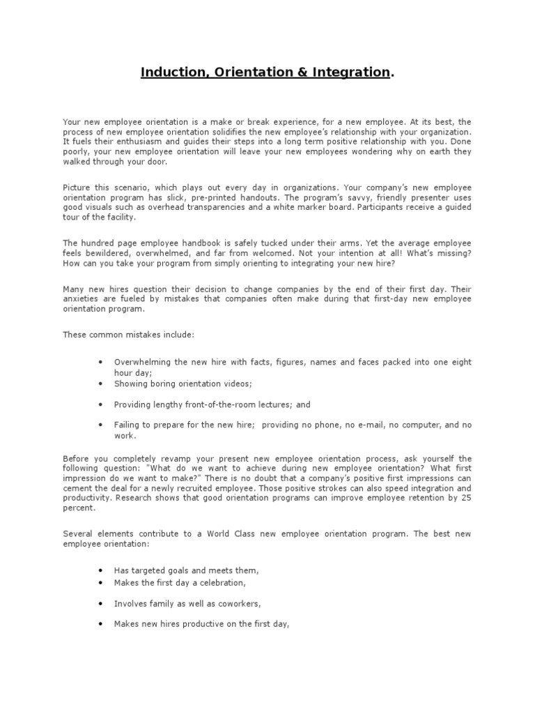 Induction Orientation Integration Pdf Employment Business