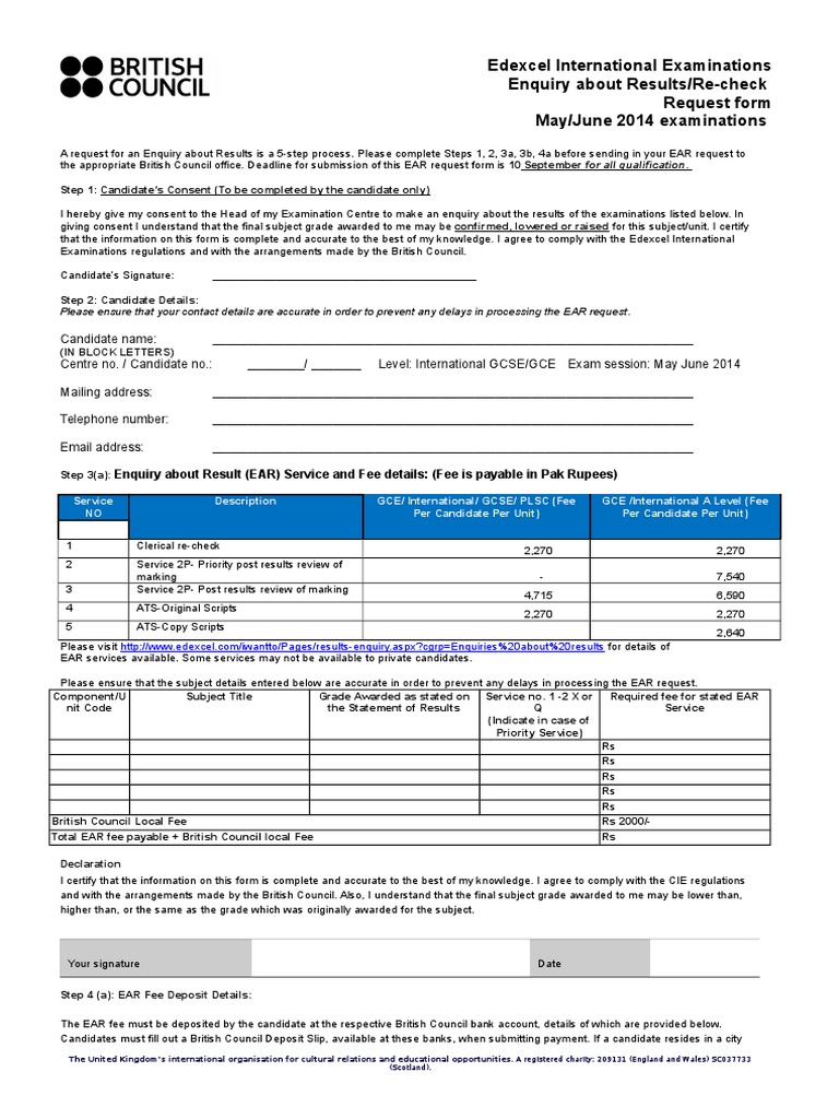 Edexcel EAR Request Form 2014 | PDF | Written Communication | Communication