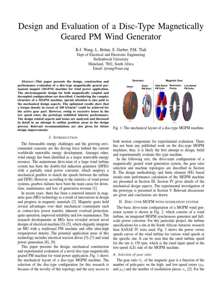 Disc-Type Wind Generator Design | PDF | Wind Power | Gear