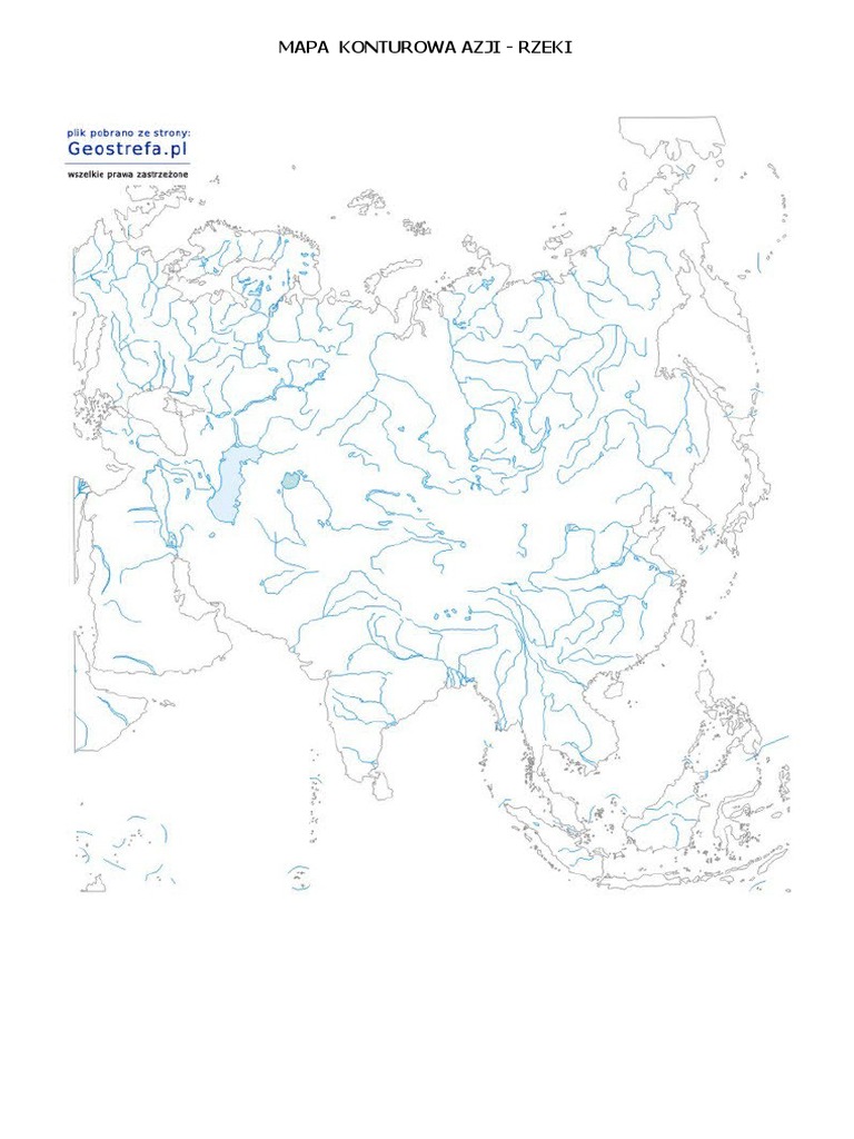 Mapa Konturowa Azji Z Rzekami Azja - Rzeki I Jeziora - Mapa Konturowa PDF | PDF