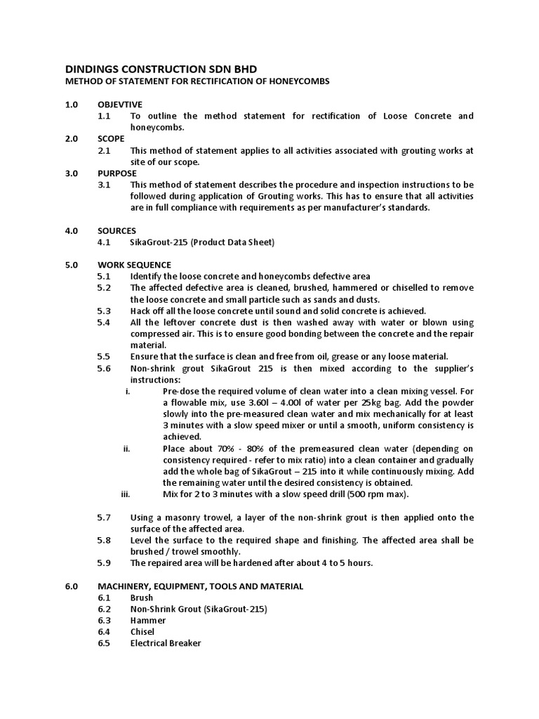 Method of Statement Repair PDF Rectifier Concrete