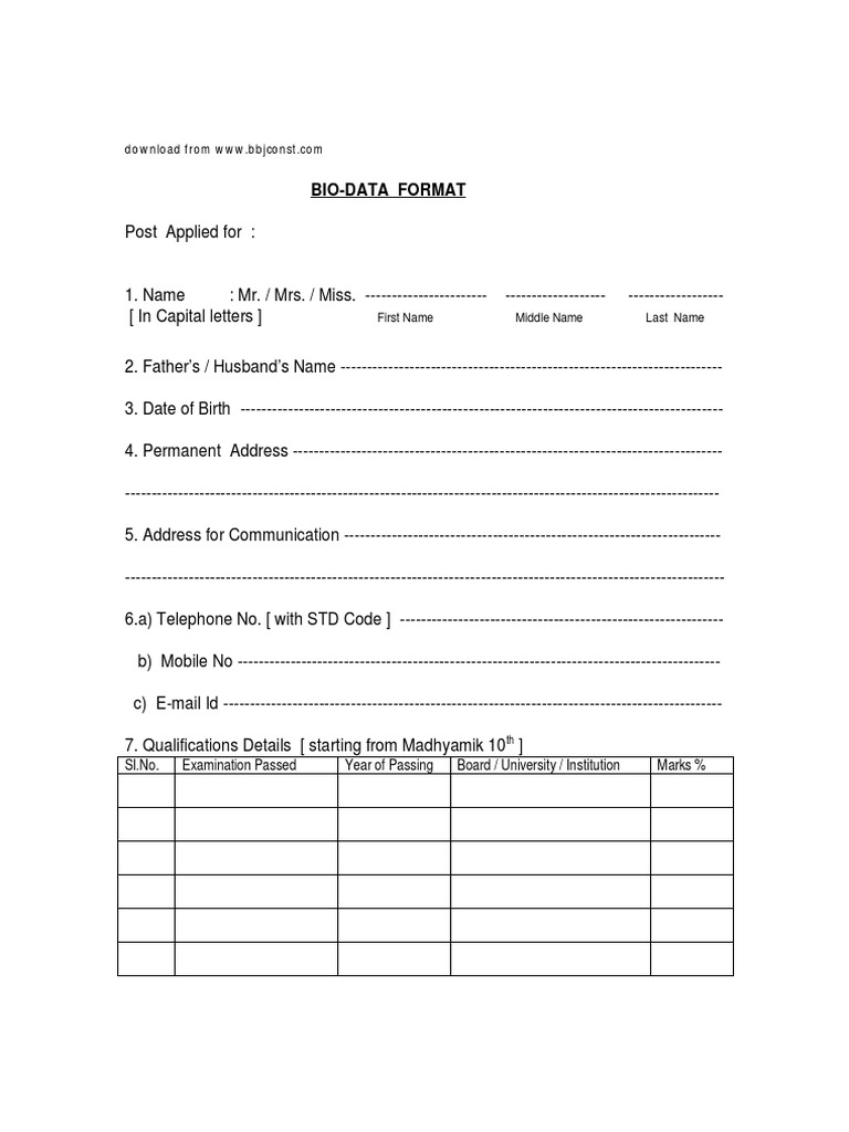 Government Job Biodata Template | PDF | Government | Business