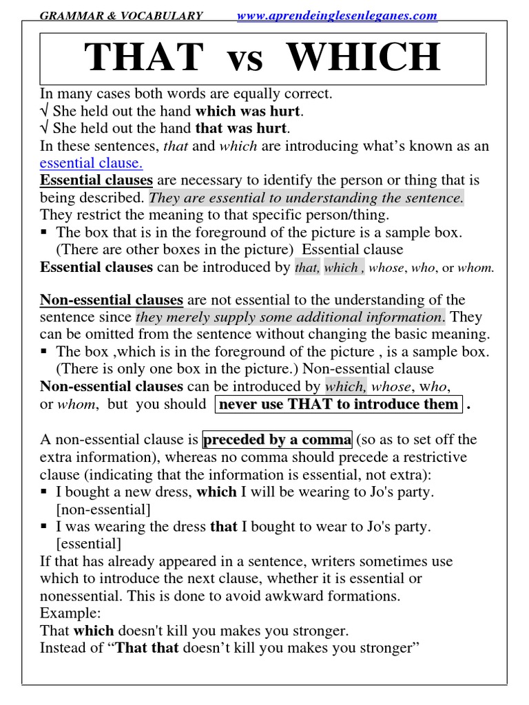 That Vs Which essential clause Clause Sentence (Linguistics)