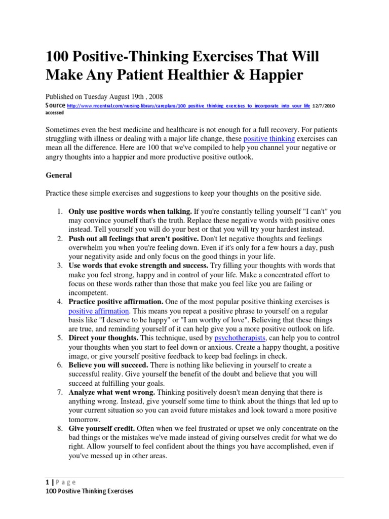 100 Positive Thinking Exercises | PDF