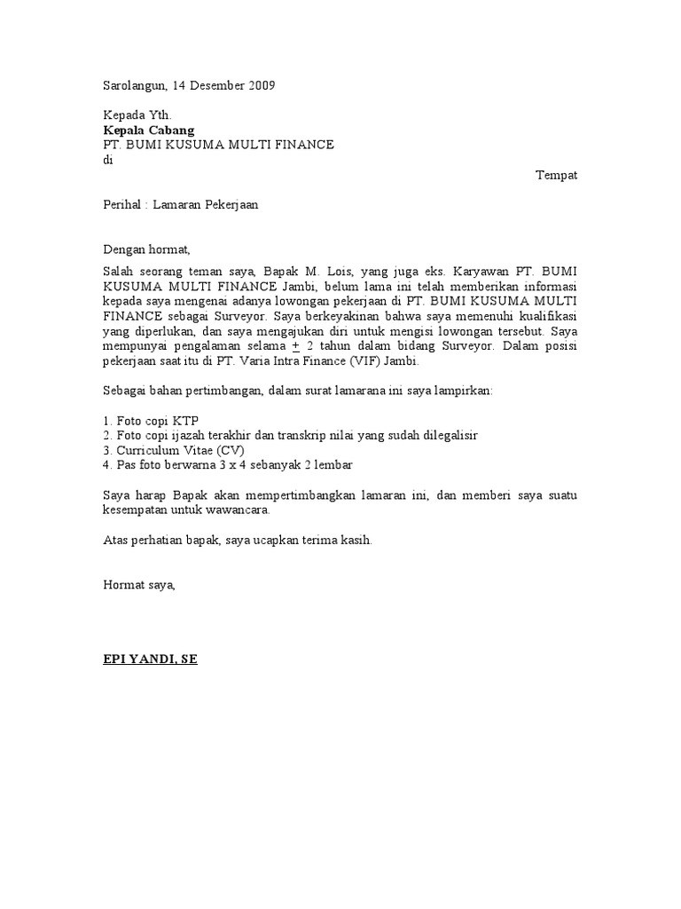 Contoh Surat Lamaran Pekerjaan