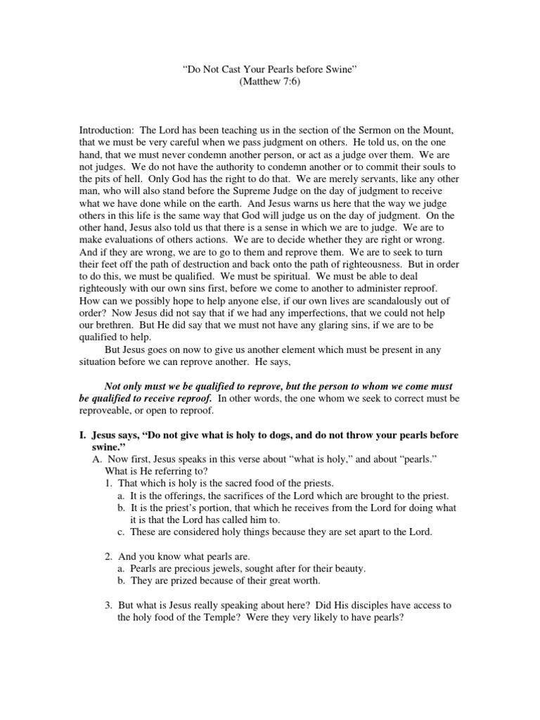 Do Not Cast Your Pearls Before Swine PDF Last Judgment Paul The