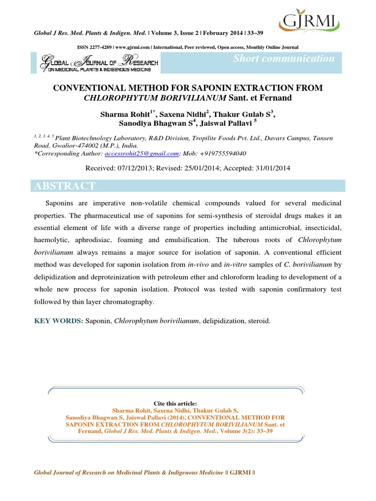 Saponin Extraction from Chlorophytum | PDF | Thin Layer Chromatography ...