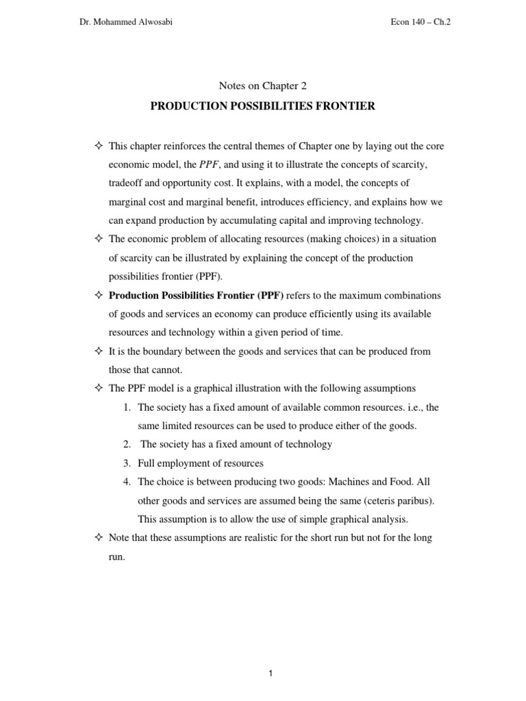 Production Possibilities Frontier: Notes On Chapter 2 | PDF ...