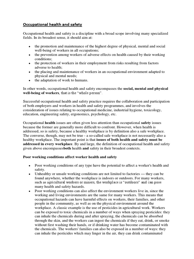 Occupational Health And Safety Pdf Occupational Safety And Health