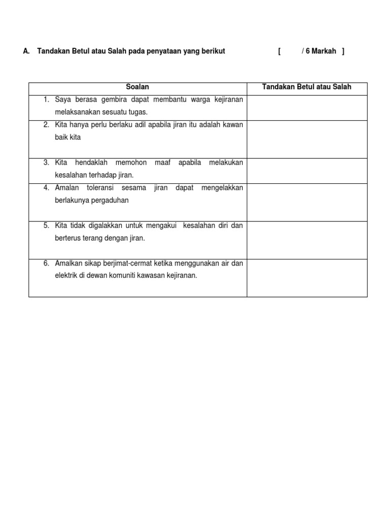 Tandakan Betul Atau Salah Pada Penyataan Yang Berikut Pdf
