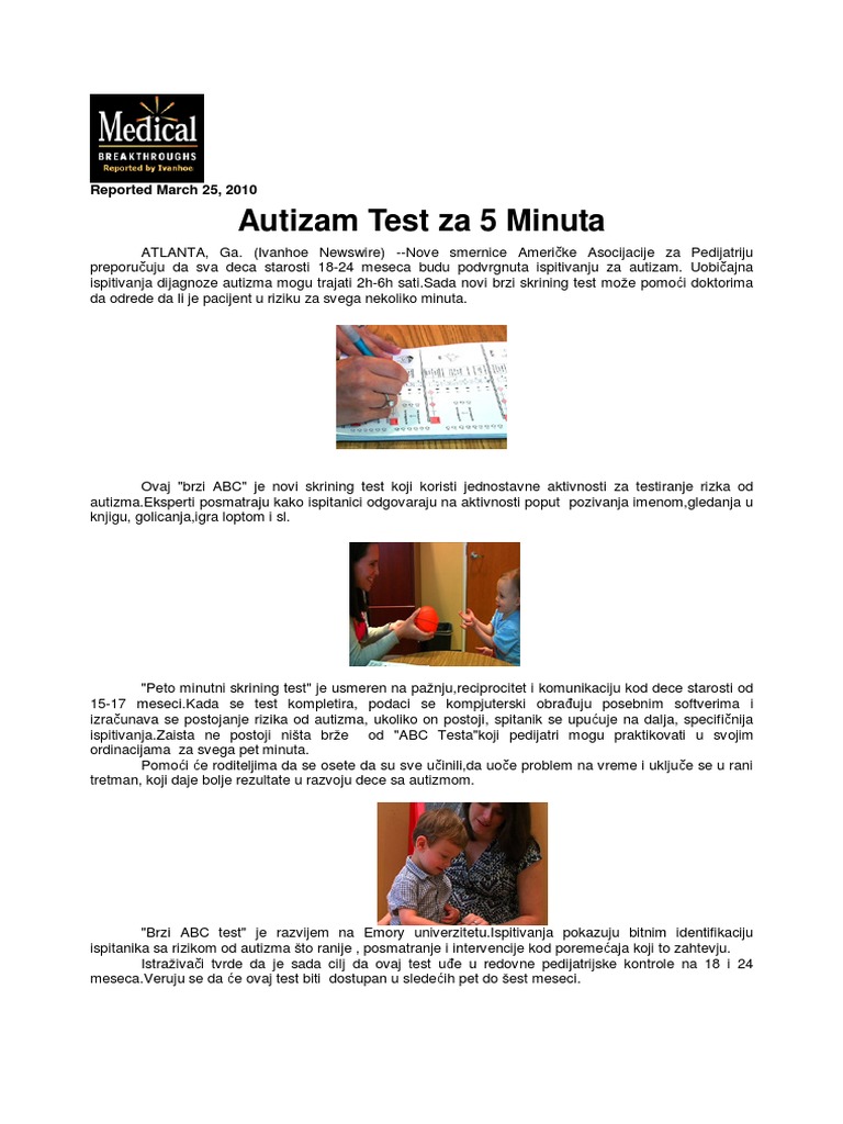 Brzi test za autizam kod djece | PDF