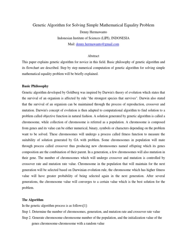 Genetic Algorithm For Solving Simple Mathematical Equality Problem | PDF