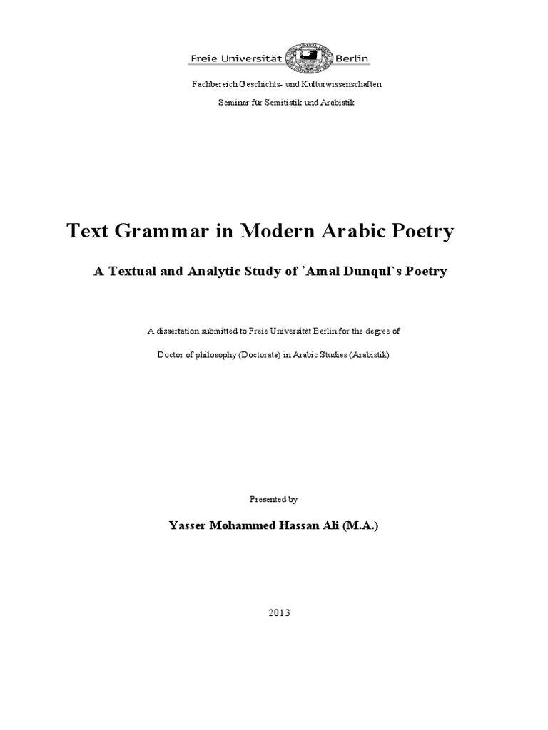 Text Grammar in Modern Arabic Poetry | PDF | Linguistics | Ellipsis