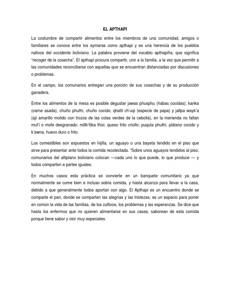 Significado y tradición del apthapi | PDF | Cocina, comidas y vino ...