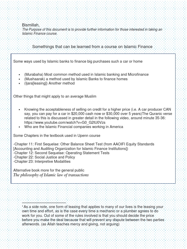 Islamic Finance Course Overview | PDF | Islamic Banking And Finance ...