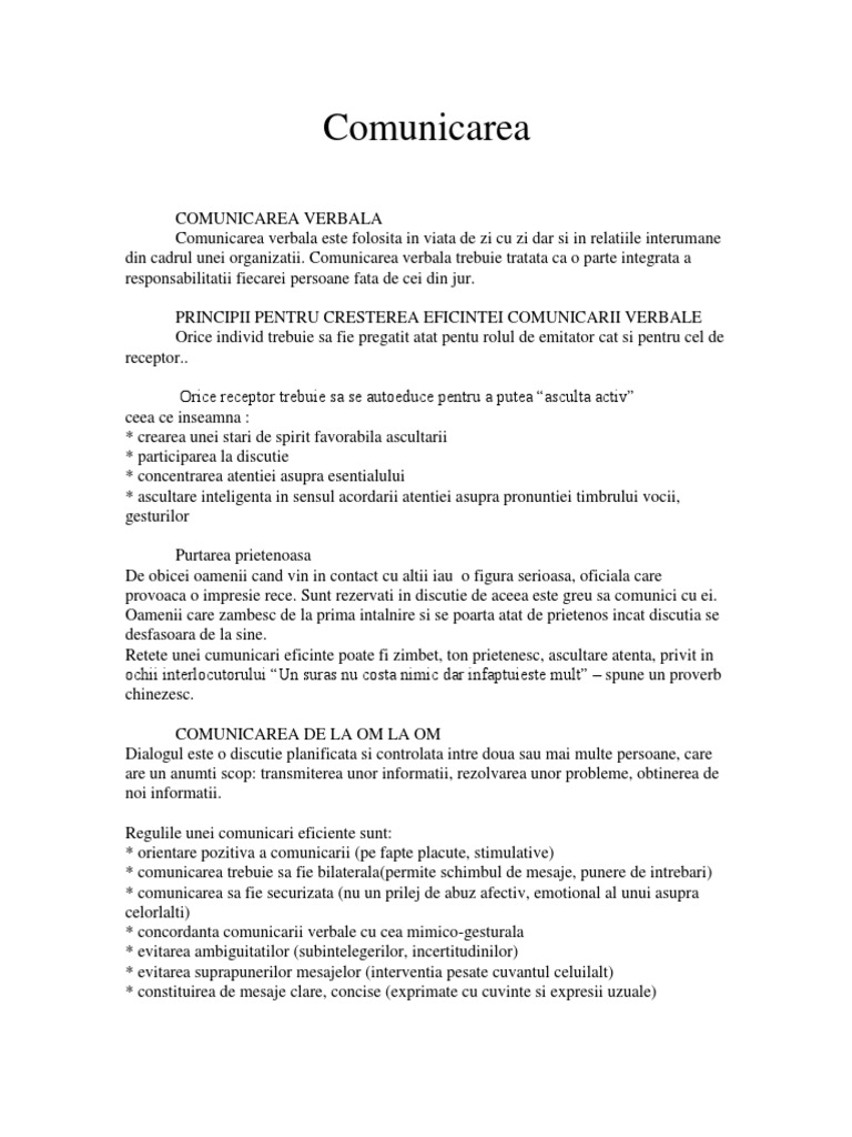 Comunicare Verbala Si Nonverbala | PDF