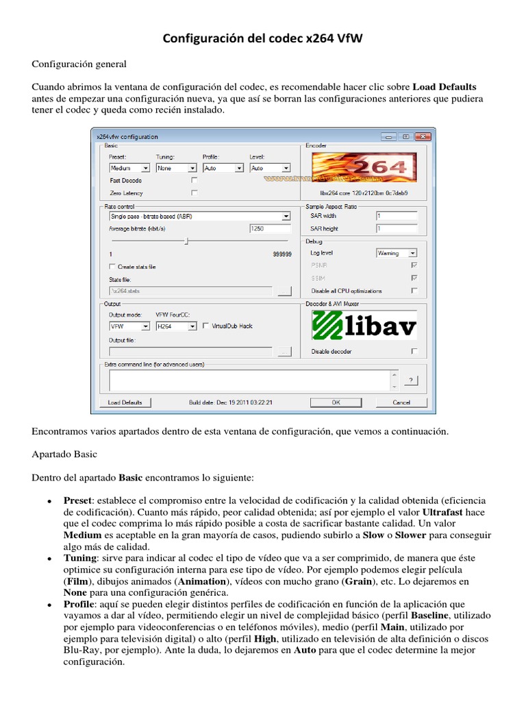 Guía de Configuración Codec x264 VfW | PDF | Códec | H.264 / MPEG 4 Avc