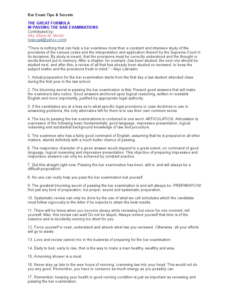 Essential Bar Exam Preparation Tips | PDF
