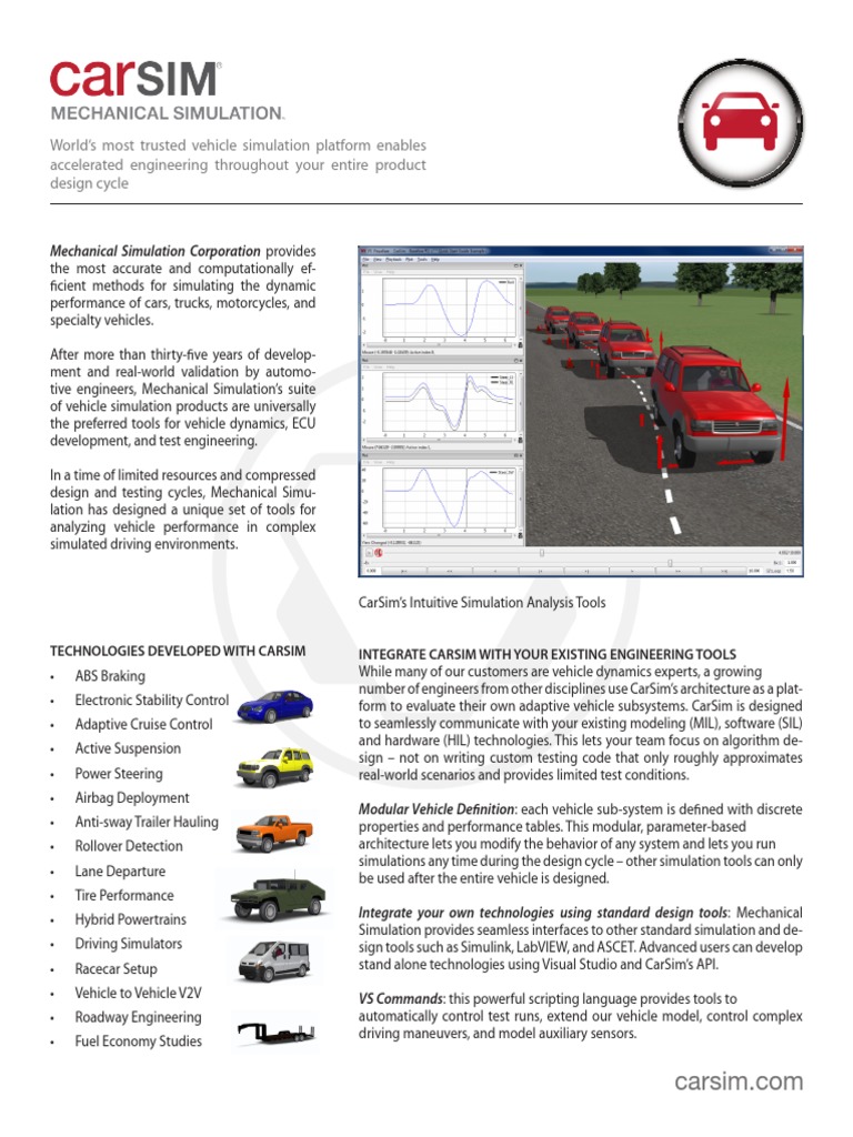 Driving Simulators (CarSim, TruckSim, and BikeSim)