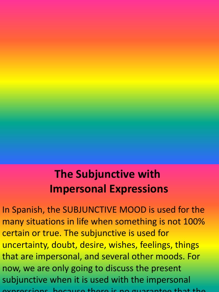 The Subjunctive With Impersonal Expressions Key Pdf Grammatical Conjugation Linguistics