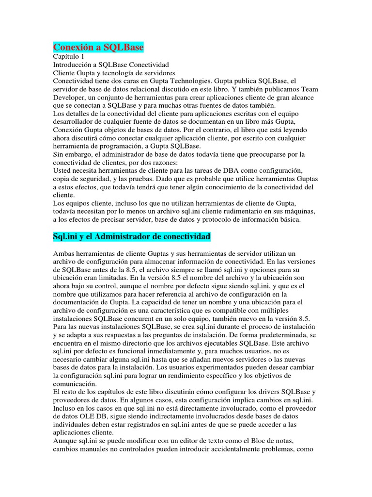 Conexión y Configuración de SQLBase | PDF | SQL | Servidor (Computación)