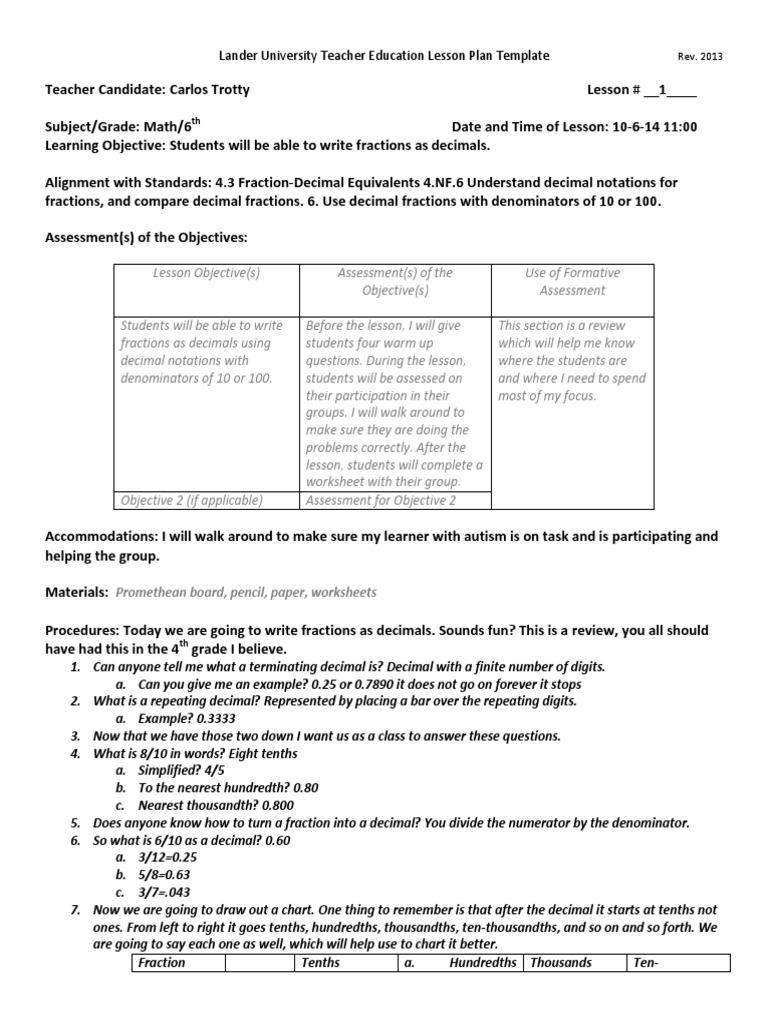 6th Grade Math: Fractions to Decimals | PDF | Fraction (Mathematics ...