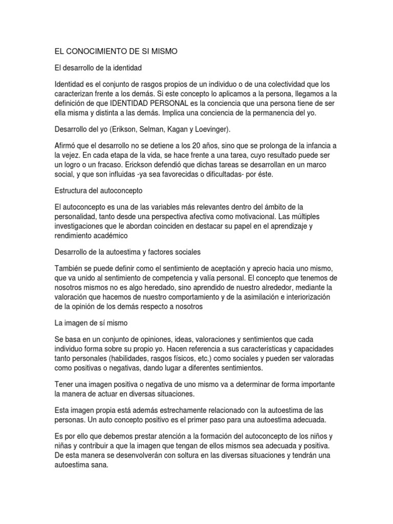 El Conocimiento de Si Mismo | PDF | Autoestima | Adultos