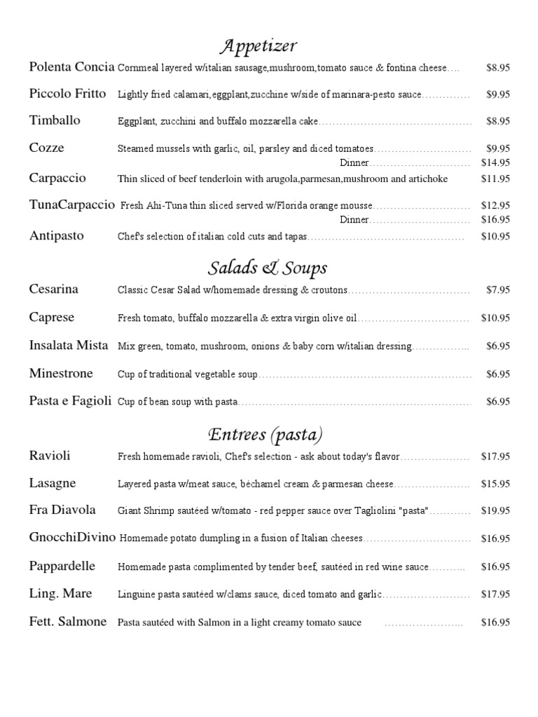 Divino Italian Restaurant Menu | PDF | Salad | Pasta