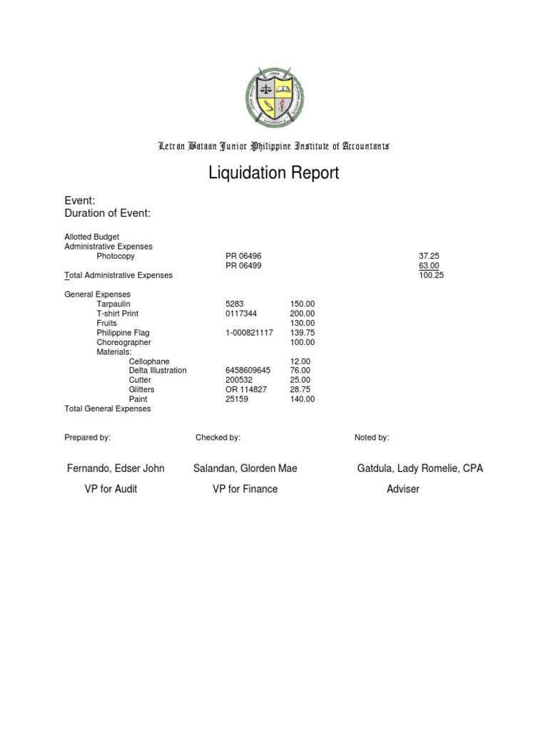 JPIA Event Liquidation Summary | PDF | Finance & Money Management