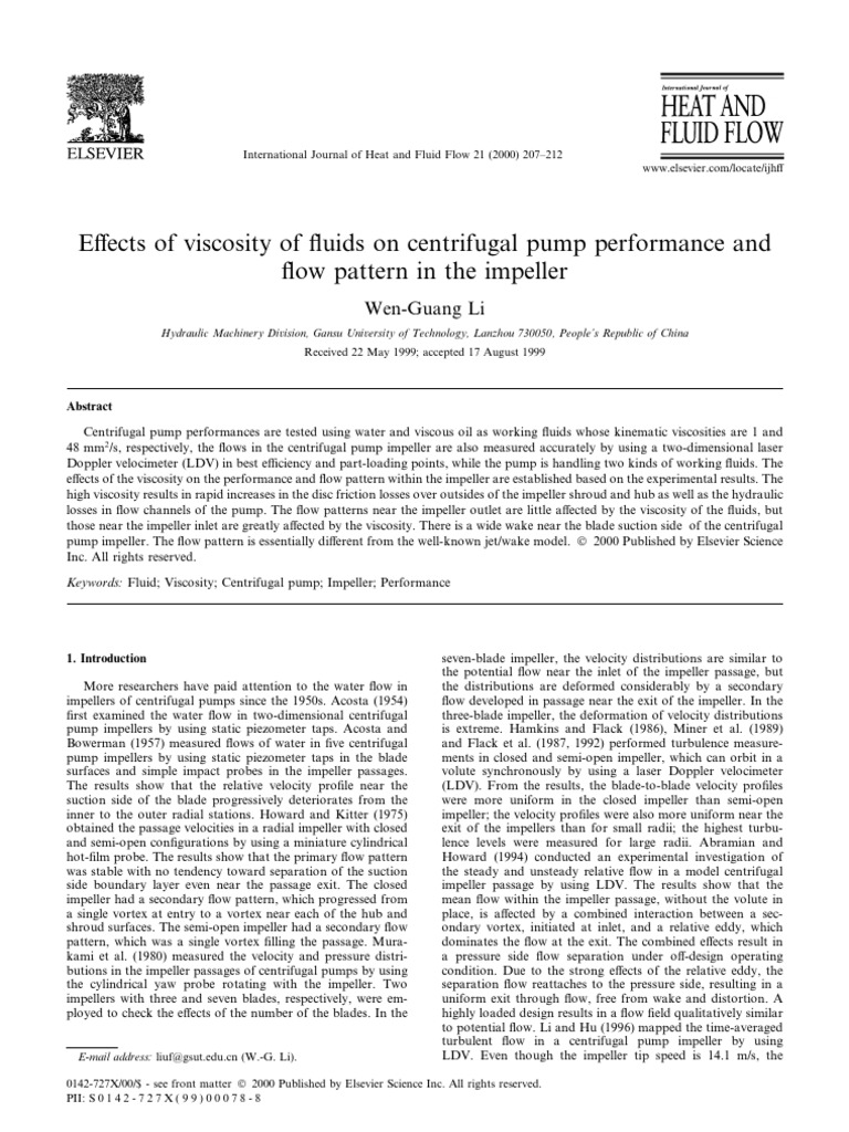 Effects of Viscosity of Fluids On Centrifugal Pump Performance and Flow ...