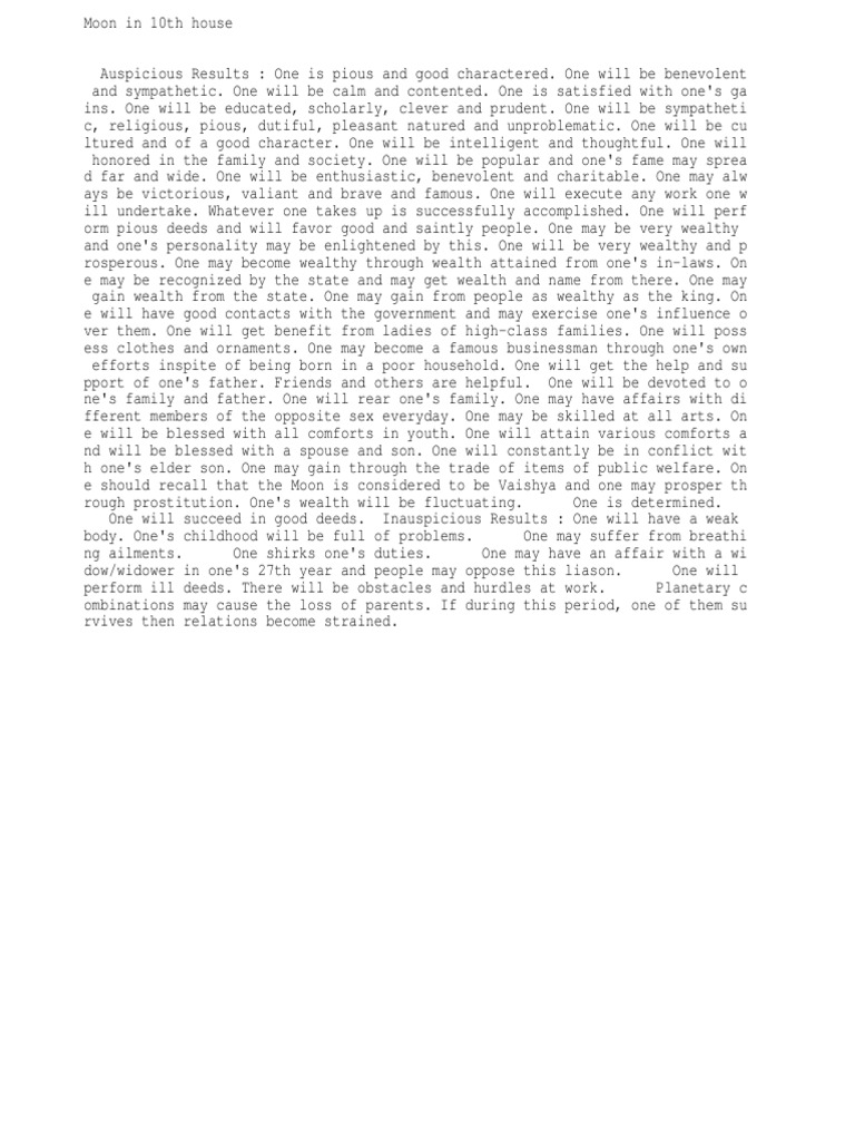 Moon in 10th House PDF Science Astronomy