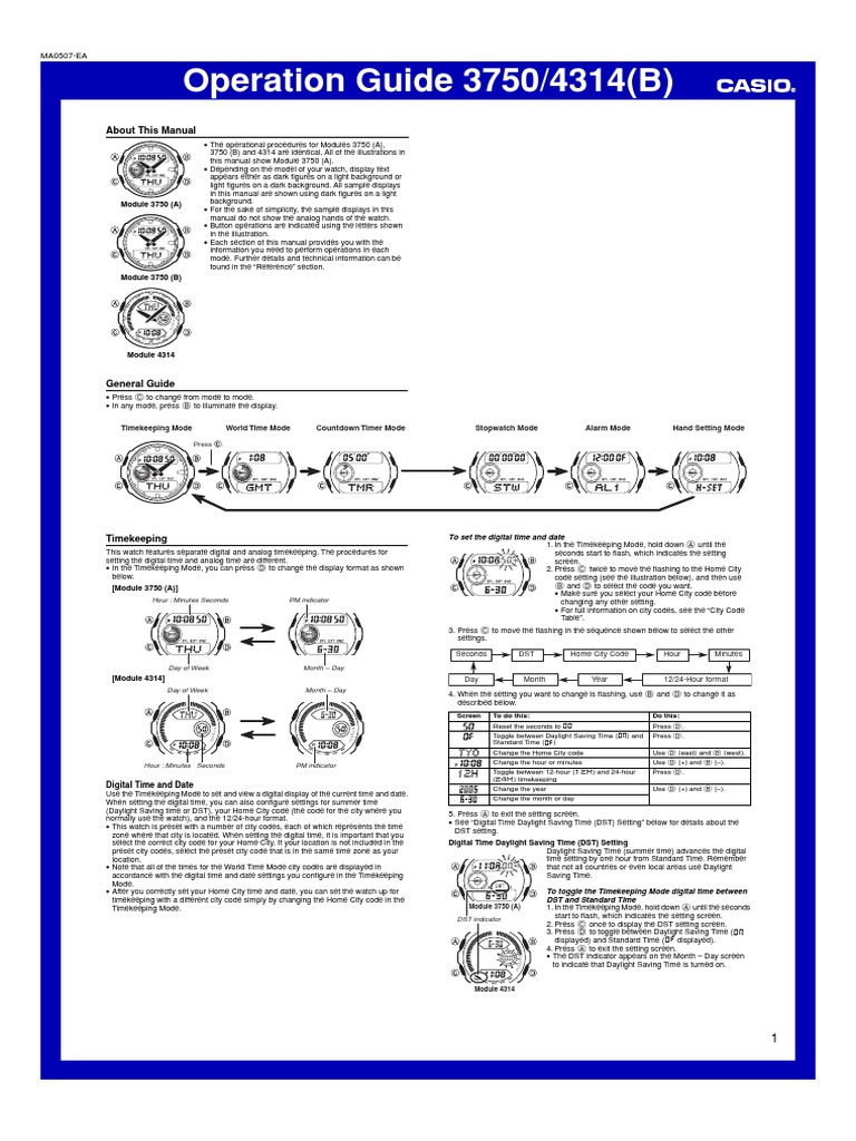 Casio G-Shock Manual Qw3750 | PDF | Daylight Saving Time | Timer