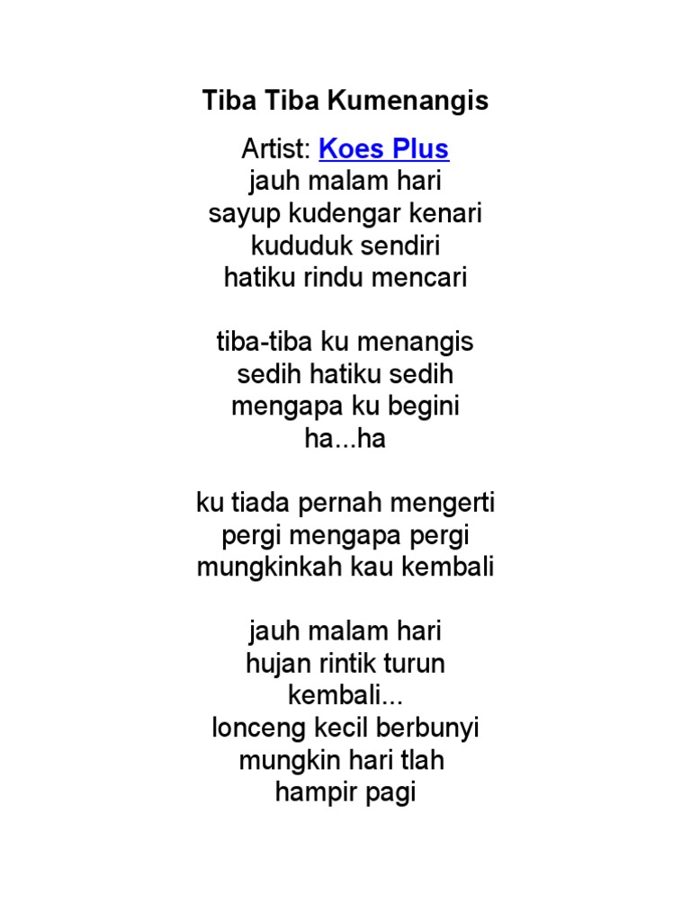 Koes Plus Kisah Sedih Di Hari Minggu Lirik Dan Kunci Gitar