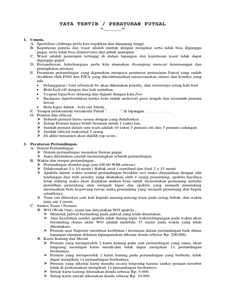 Contoh Peraturan Pertandingan Futsal - Aturan Terbaru