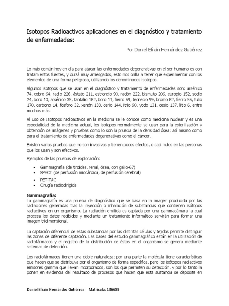 Isotopos Radioactivos Aplicaciones en El Diagnóstico y Tratamiento de ...