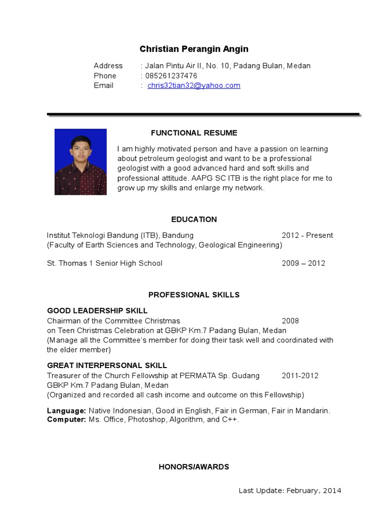 Christian Perangin Angin's Resume | PDF
