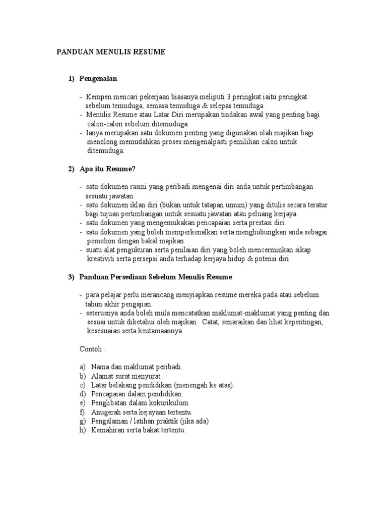 Panduan Menulis Resume Pdf