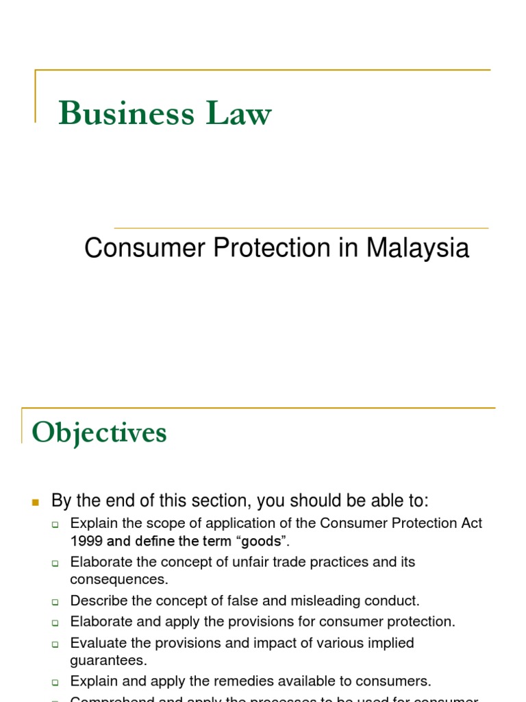 Consumer Protection Act Objectives in Malaysia | PDF | Consumer ...
