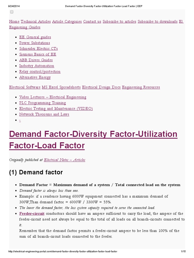 Demand FactorDiversity FactorUtilization FactorLoad Factor EEP