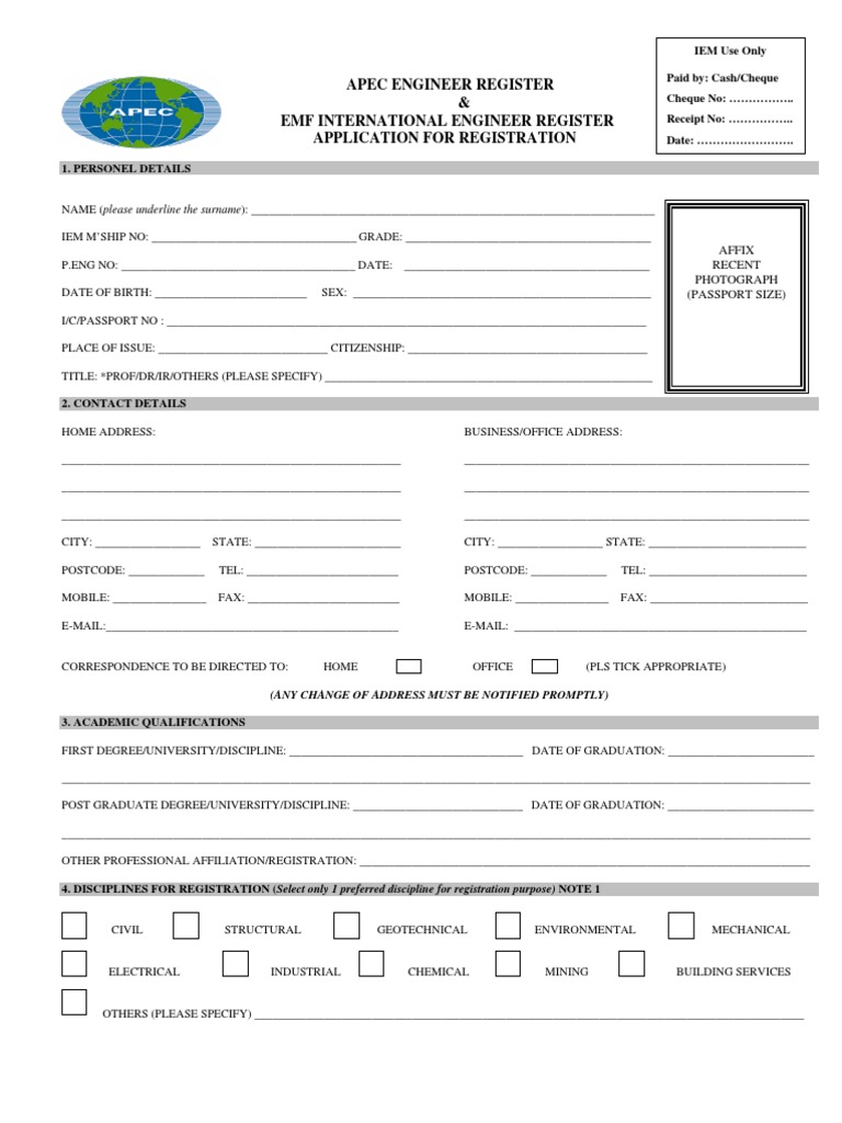 APEC EMF Registration Form Technology Engineering