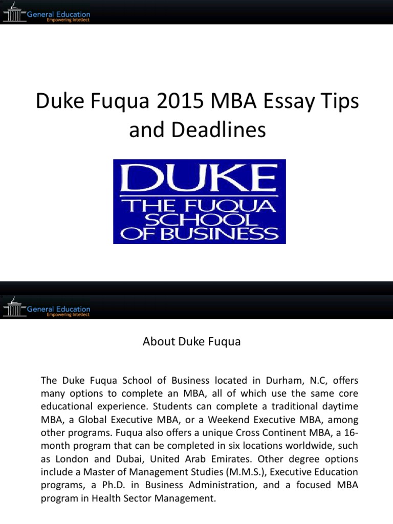 Duke Fuqua 2015 MBA Sample Essays, Tips and Deadlines PDF Master Of