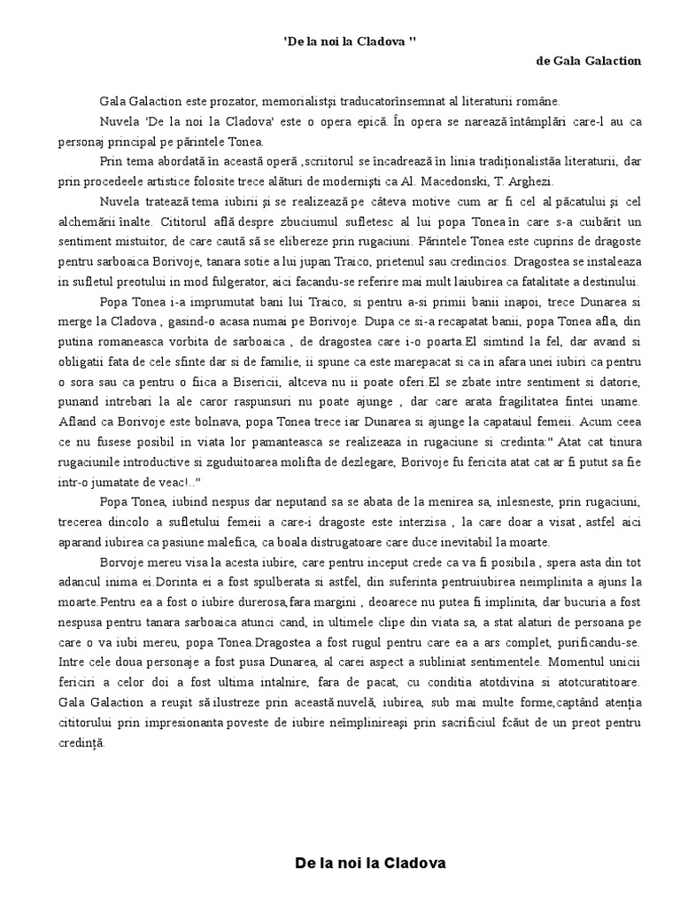 Referat De La Noi La Cladova De Gala Galaction