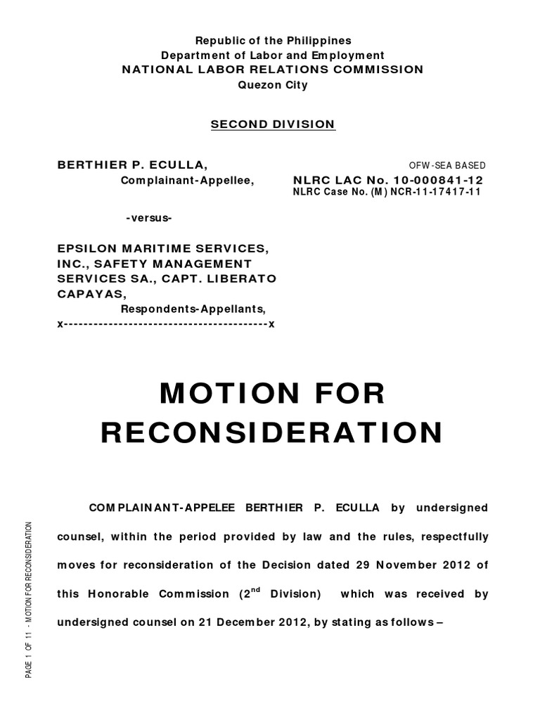 Motion For Reconsideration PDF Finger Physical Therapy