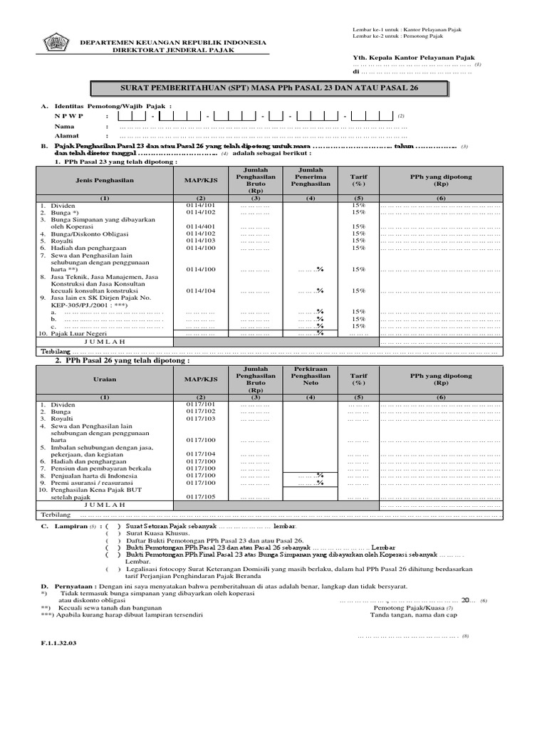 Surat Pemberitahuan SPT  Masa PPh  Pasal  23  Dan Atau Pasal   Surat Pemberitahuan SPT  Masa PPh  Pasal  23  Dan Atau Pasal
